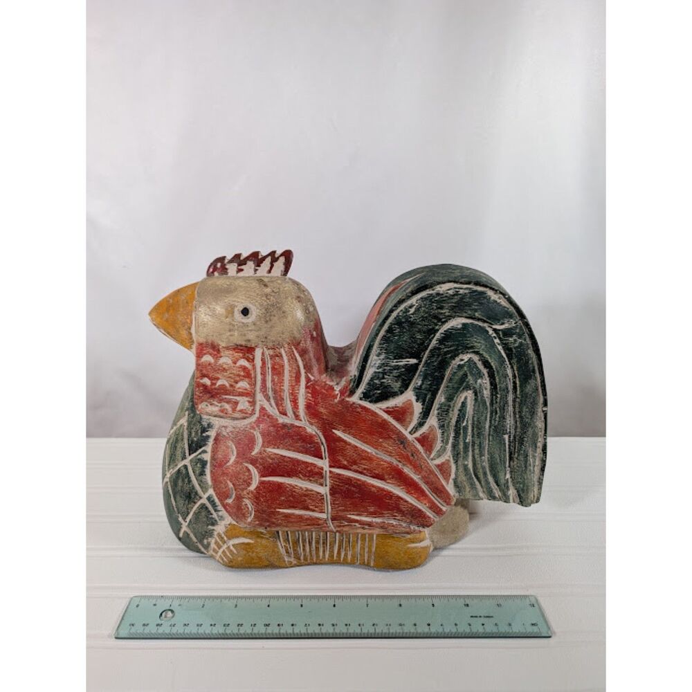 Vintage Style Hand Painted Wooden Folk Art Rooster Primitive Farmhouse Decor